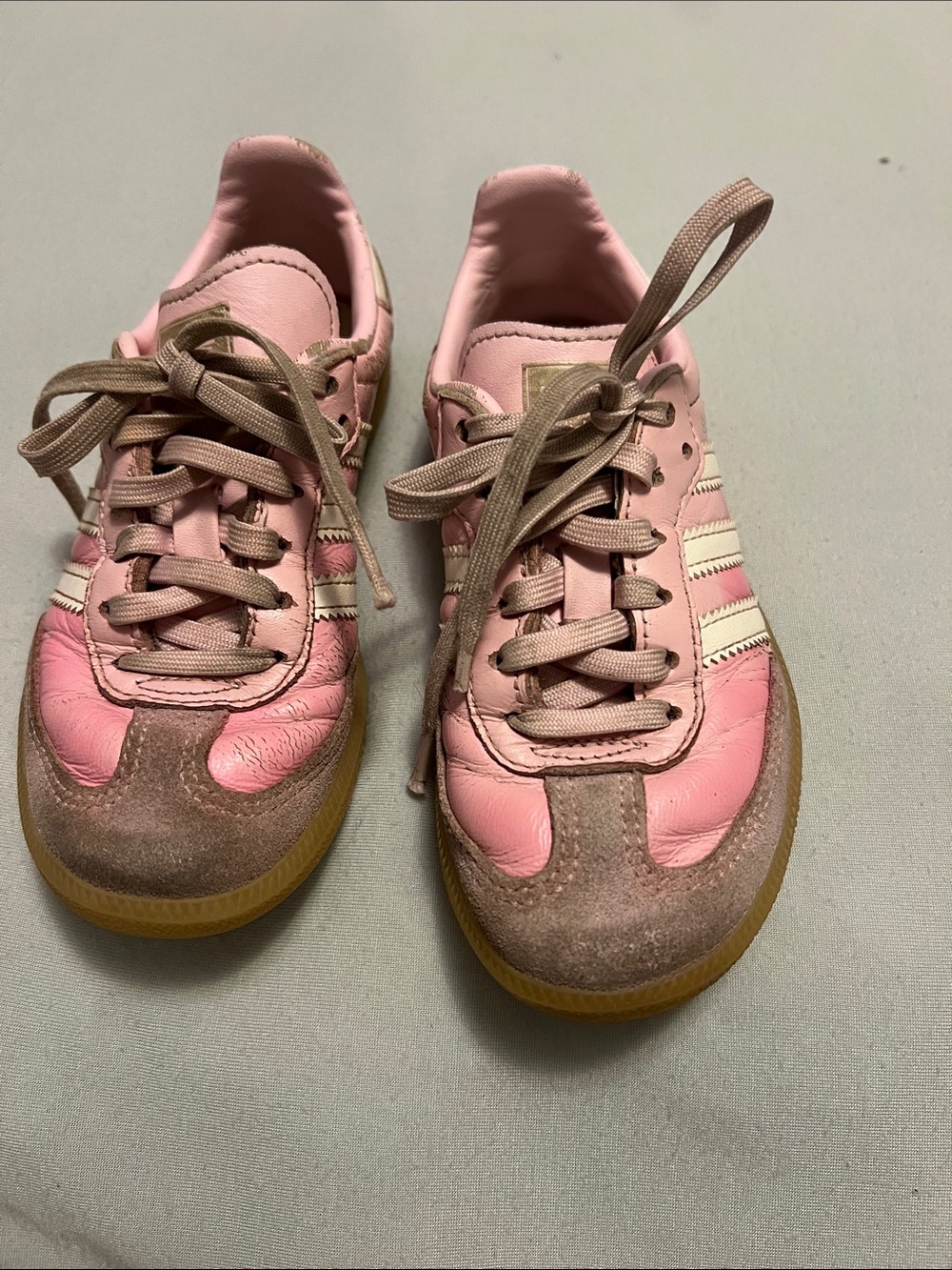adidas Pink and Tan Kids Sneakers with White Stripes